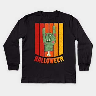 Vintage Retro Distressed Halloween Zombie Hand Scary Costume Kids Long Sleeve T-Shirt